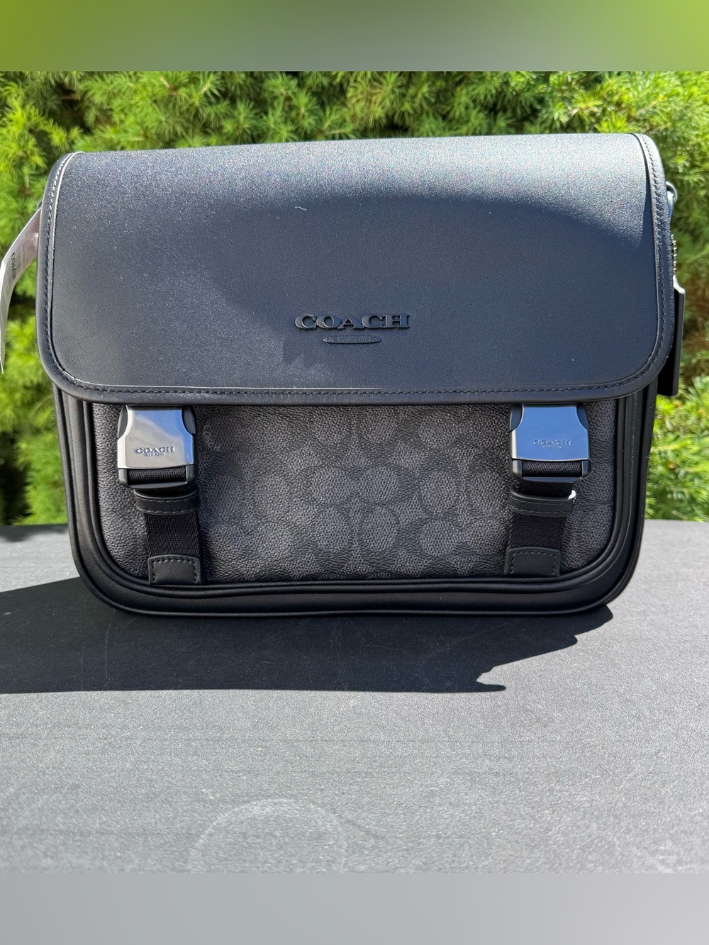Coach Black Signature Canvas & Leather Racer Messenger Bag